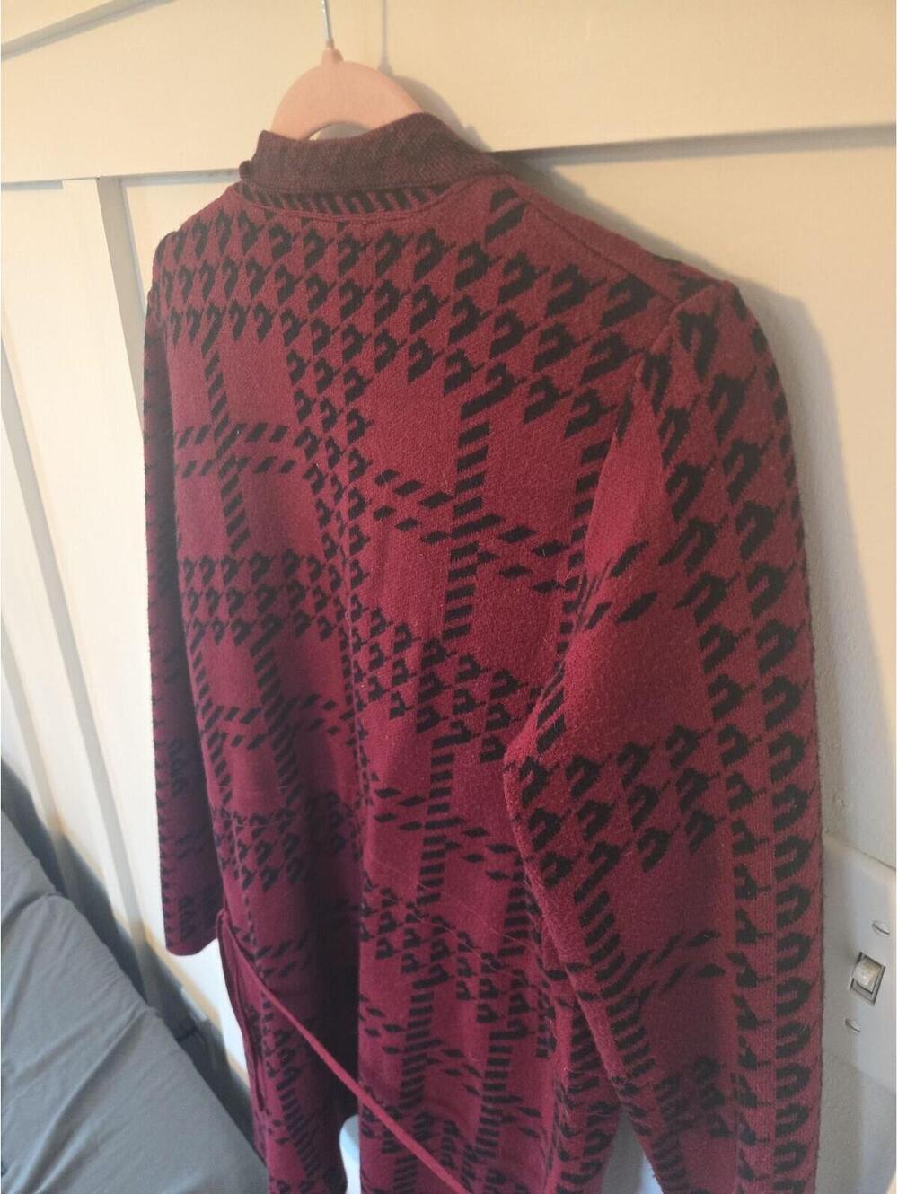 Adrienne Vittadini Burgundy Houndstooth Open Front Cardigan Size M - Picture 5 of 6